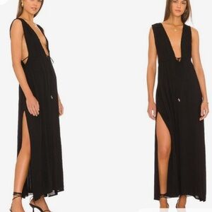 Indah Black Maxi Dress plunging neck line